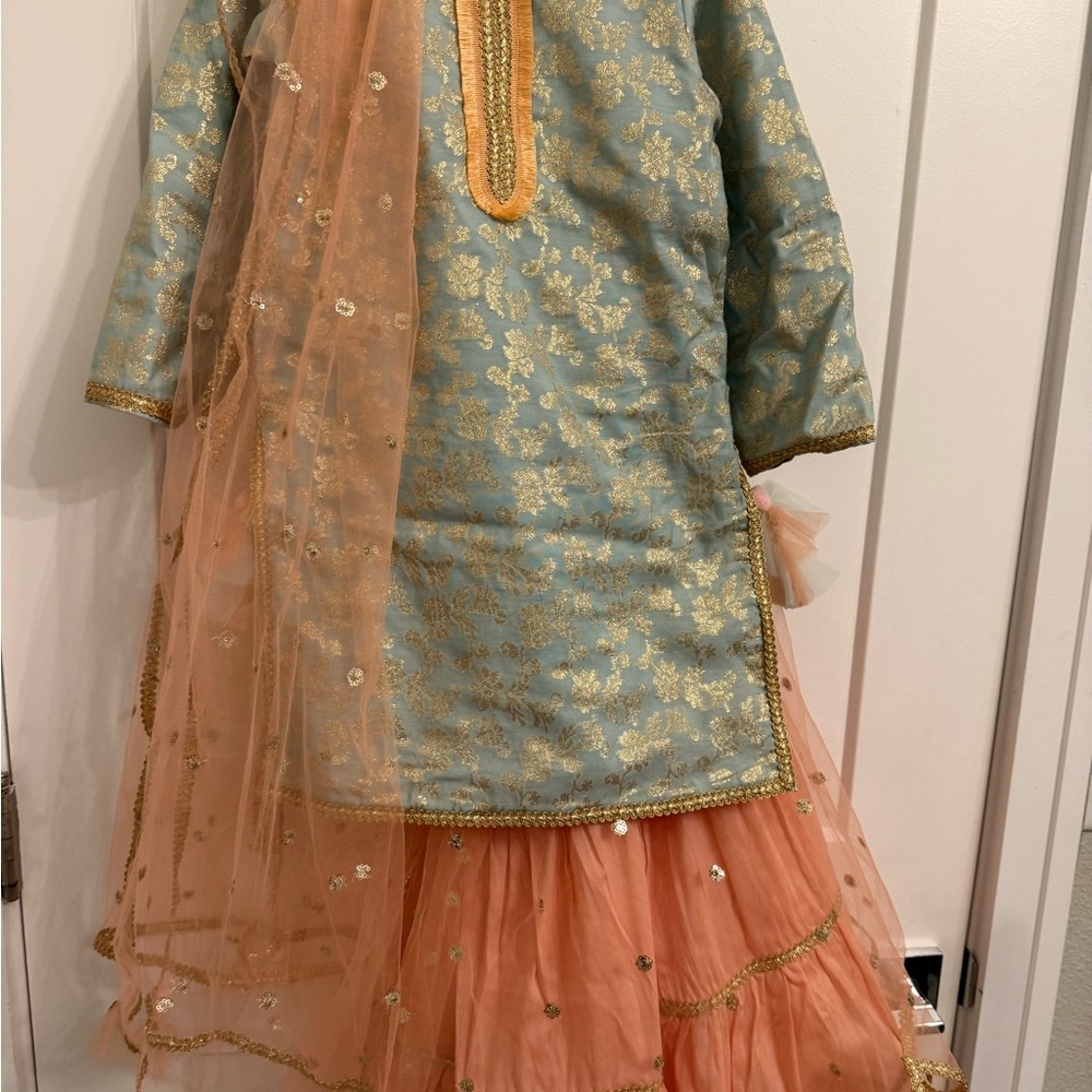 Girls Lenga 7-8 in Teal and Peach